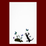 Tuxedo Kittens with Butterflies Stationery stationery