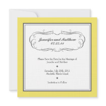 Tuxedo Save the Date - Yellow and Gray on Linen Announcements