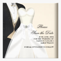 Tuxedo Wedding Dress Black White Save The Date invitations