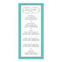 Tuxedo Wedding Menu in Turquoise and Gray rack cards