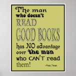 Twain's Read Good Books Quote Poster in Mustard posters