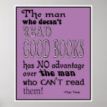 Twain's Read Good Books Quote Poster in Purple posters