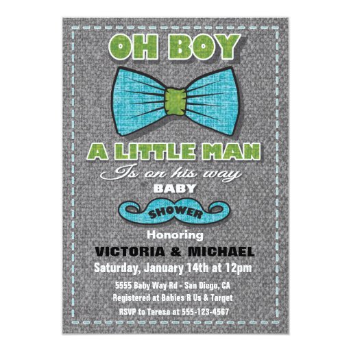 Tweed Little Man Baby Shower Invitations 5quot; X 7quot; Invitation Card 
