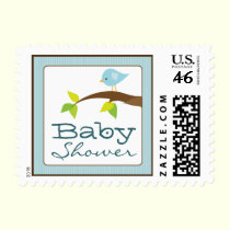 Tweet Tweet Baby Shower Invitation Stamps: blue stamps