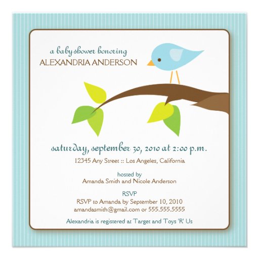 Tweet Tweet Custom Baby Shower Invitation (blue)