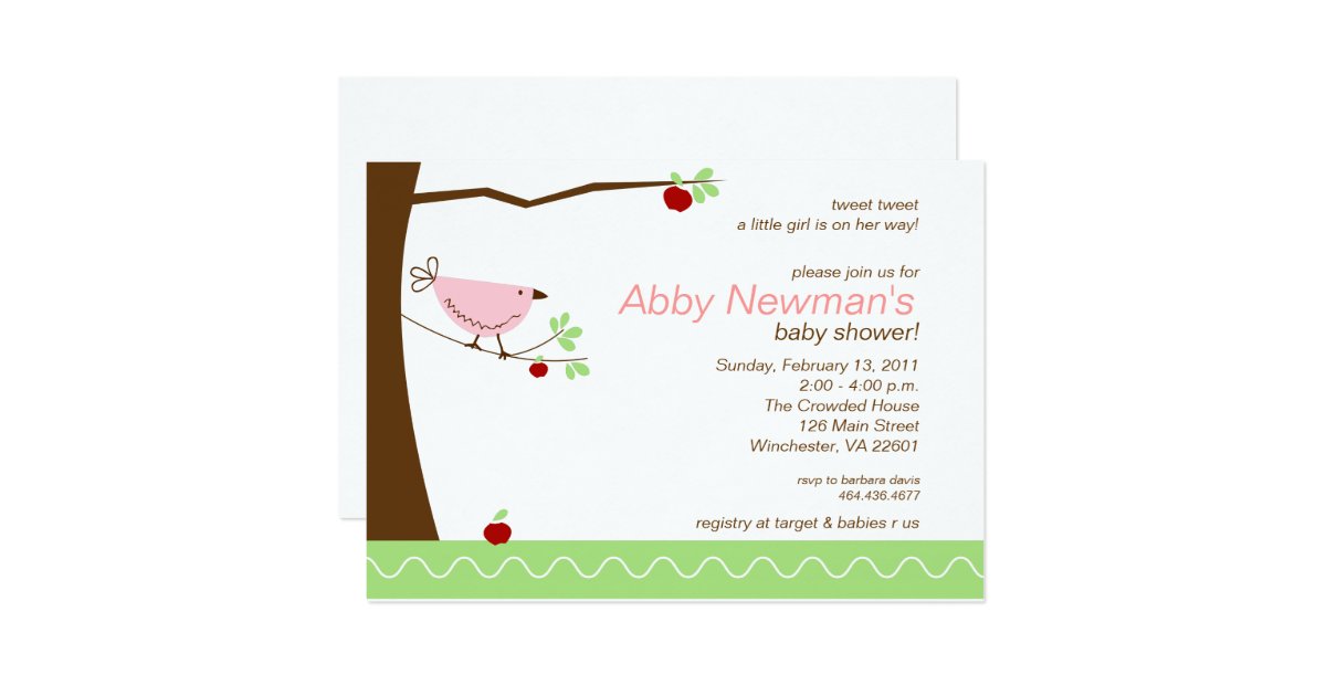 Tweet Tweet Pink Bird Girl Baby Shower Invitation | Zazzle
