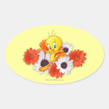 Tweety With Daisies Oval Stickers