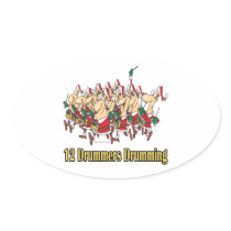 twelve drummers drumming 12th twelfth day oval sticker