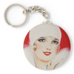 Twenties Beauty in White and Red Keychain