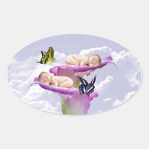 Twice the joy with baby twins shower invitation oval sticker