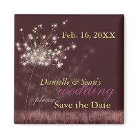 Twilight Dandelion Burgundy Wedding Save the Date Refrigerator Magnet