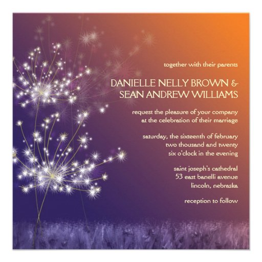 Twilight Dandelion Whimsical Floral Formal Wedding Custom Announcement