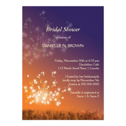 Twilight Dandelions Fall Floral Bridal Shower Invitations