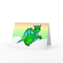 Twilight Flight - Cute Green & Blue Dragon Greeting Cards