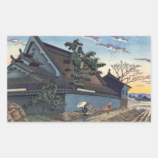 Twilight in the village Nara Takeji Asano scenery Rectangular Sticker