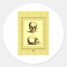 Twin Antique Skulls Round Sticker