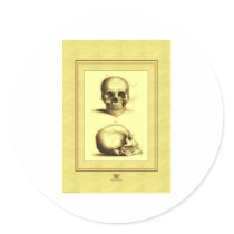 Twin Antique Skulls Round Sticker