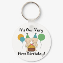 Twin Babies 1st Birthday Tshirts and Gifts keychains