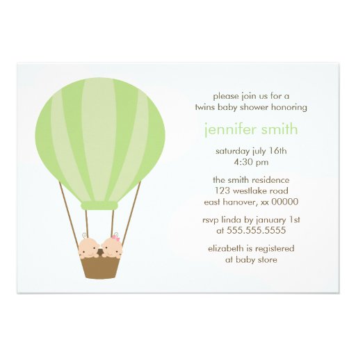 Twin Babies in a Balloon Personalized Announcement (front side)