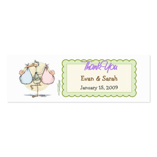 Twin Babies Stork Favor Tag Business Cards (front side)