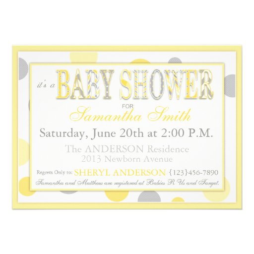 Twin Babies Yellow Gray Dots Baby Shower Custom Invitation