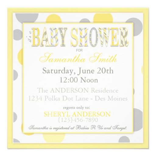 Twin Babies Yellow Gray Dots Baby Shower Custom Invites