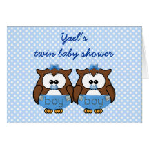 twin baby boy owl greeting cards