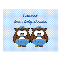 twin baby boy owl post cards