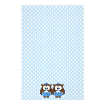 twin baby boy owl stationery paper