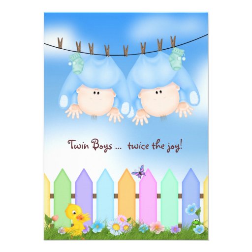Twin Baby Boy Shower Personalized Invites (front side)