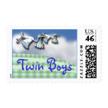 Twin Baby Boys Announcement Stamp