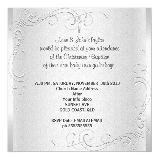 Twin Baby Girl Boy Christening Baptism White Invites