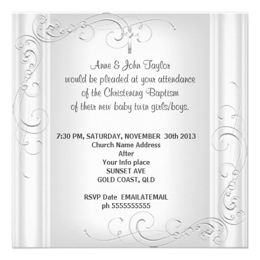 Twin Baby Girl or Boy Christening Baptism White Announcements