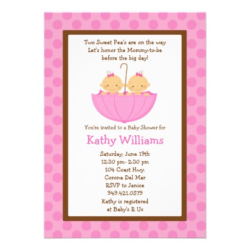 Twin Baby Girl Shower Invitation (front side)