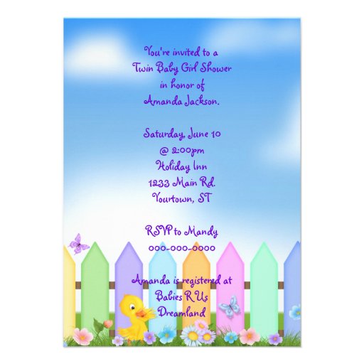 Twin Baby Girl Shower Personalized Invitation