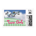 Twin Baby Girls Announcement Stamp