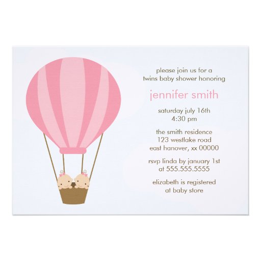 Twin Baby Girls in a Pink Balloon Baby Shower Custom Announcements