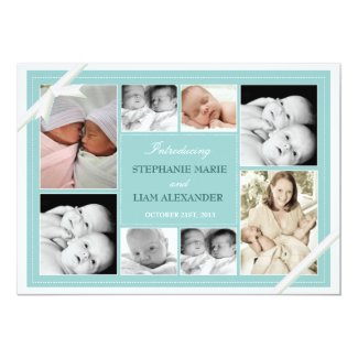 Twin Baby Photo Collage Baby Announcement | Teal