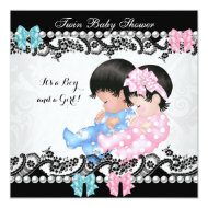 Twin Baby Shower Cute Girl Pink Boy Blue 5.25" Square Invitation Card