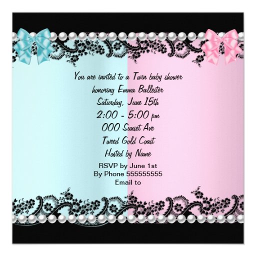 Twin Baby Shower Cute Girl Pink Boy Blue Zebra 2 Custom Invitation