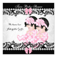 Twin Baby Shower Cute Girls Pink Girl 5.25" Square Invitation Card