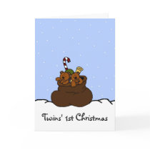 Twin bears in Santas sack Card