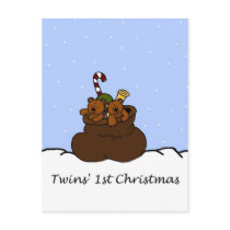 twin bears in santas sack postcards