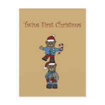 twin bears stacked on brown postcards