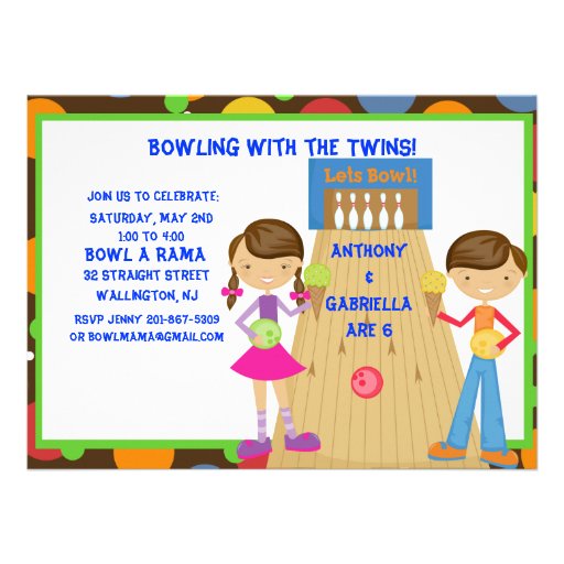 Twin Bowling Birthday Party Invitation