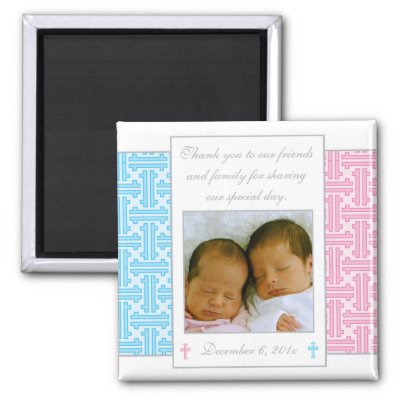 Twin Boy and Girl Baptism Favor - Photo Magnet