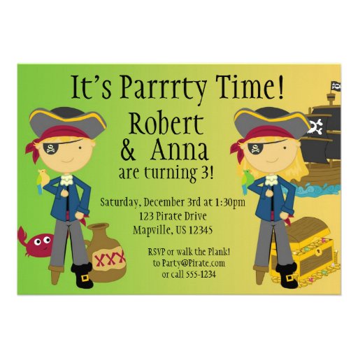 Twin Boy and Girl Pirate Birthday Party Invitation