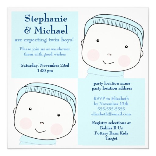 Twin Boy Blue Couples Baby Shower Invitation