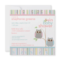 Twin Boy & Girl Baby Owl PInk & Blue Baby Shower Invite