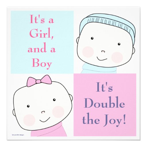 Twin Boy Girl Blue Pink Baby Shower Invitation